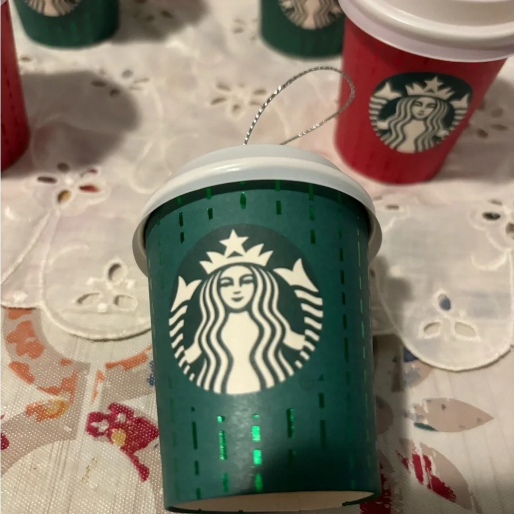 Starbucks Set of 6 Hanging Christmas Ornaments Red and Green